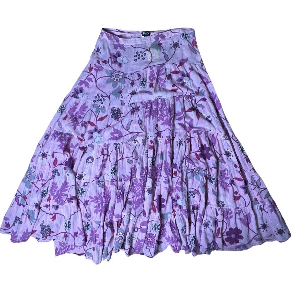 Dolce & Gabbana Pink Purple Floral Midi A-Line Skirt Layered Zip 30/44